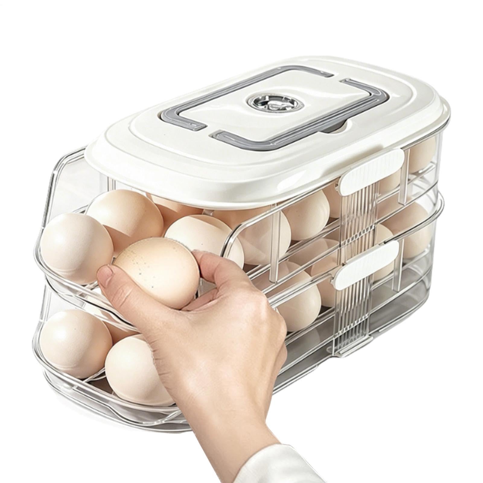 Soporte para huevos para frigorífico, 12,4 pulgadas, para huevos rodantes, bandeja dispensadora automática de ahorro de espacio para frigorífico, organizador de huevos de 3 capas con apertura