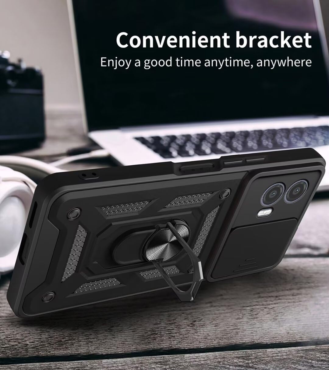 COMAKU Cover per Motorola Moto G35 5G, 360 Gradi Rugged Custodia Antiurto Case con Protezione Integrata dello Schermo, Rugged Doppia Bumper Trasparente Case Integrale Cover - Nero