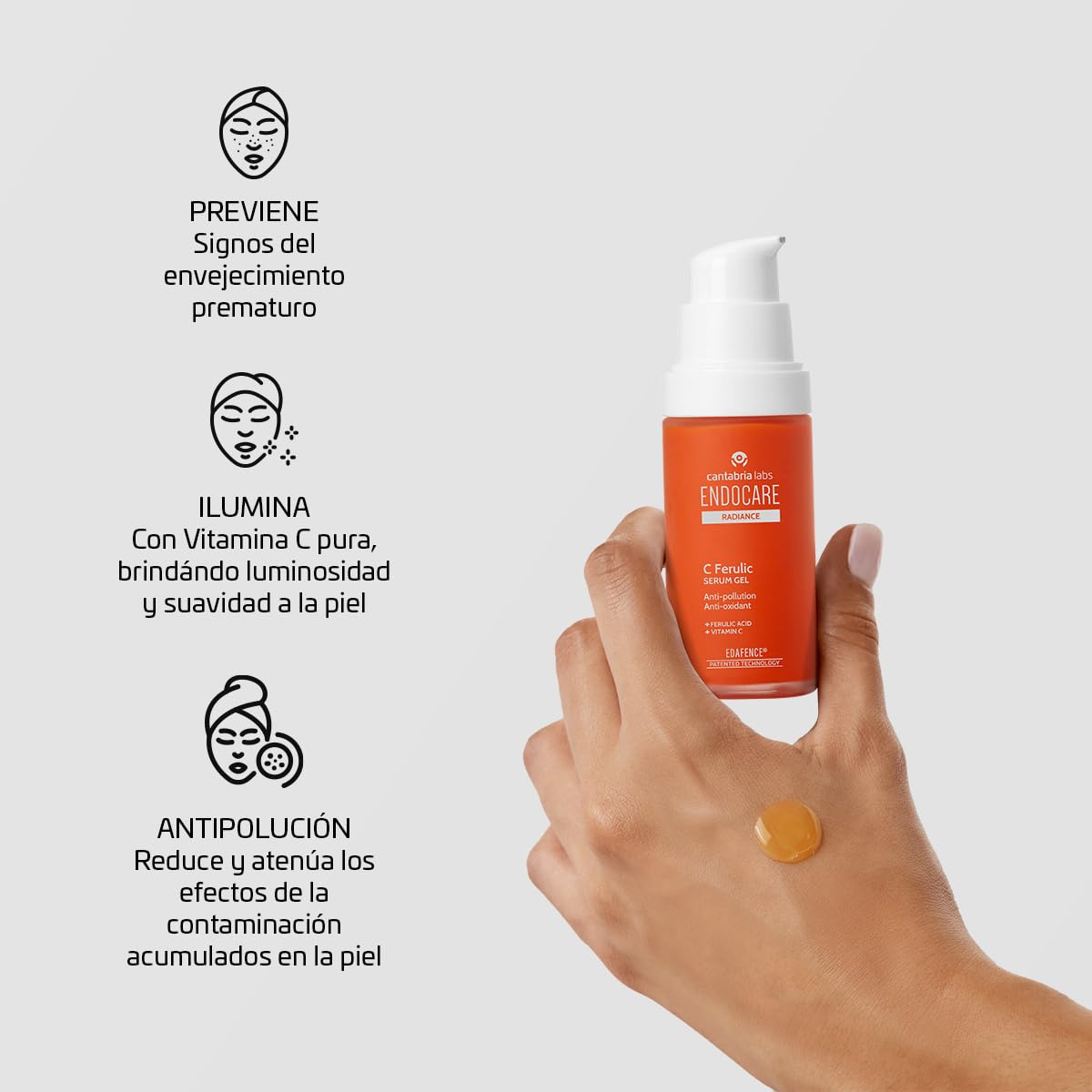 Cantabria Labs - Endocare Radiance C Ferulic Edafence Serum Gel - 30 ml - Sérum Antipolución, antioxidante e iluminador - Protege Frente a la Contaminación y otros factores ambientales