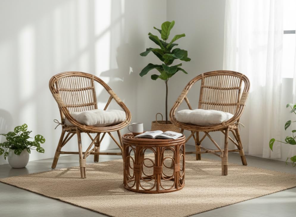 KANEKARTS Premium Bamboo Chair Set with Table, Kursi, Garden Chairs with Table, Chairs for Living Room, Home, Outdoor & Garden, Set of 2 Chairs & 1...