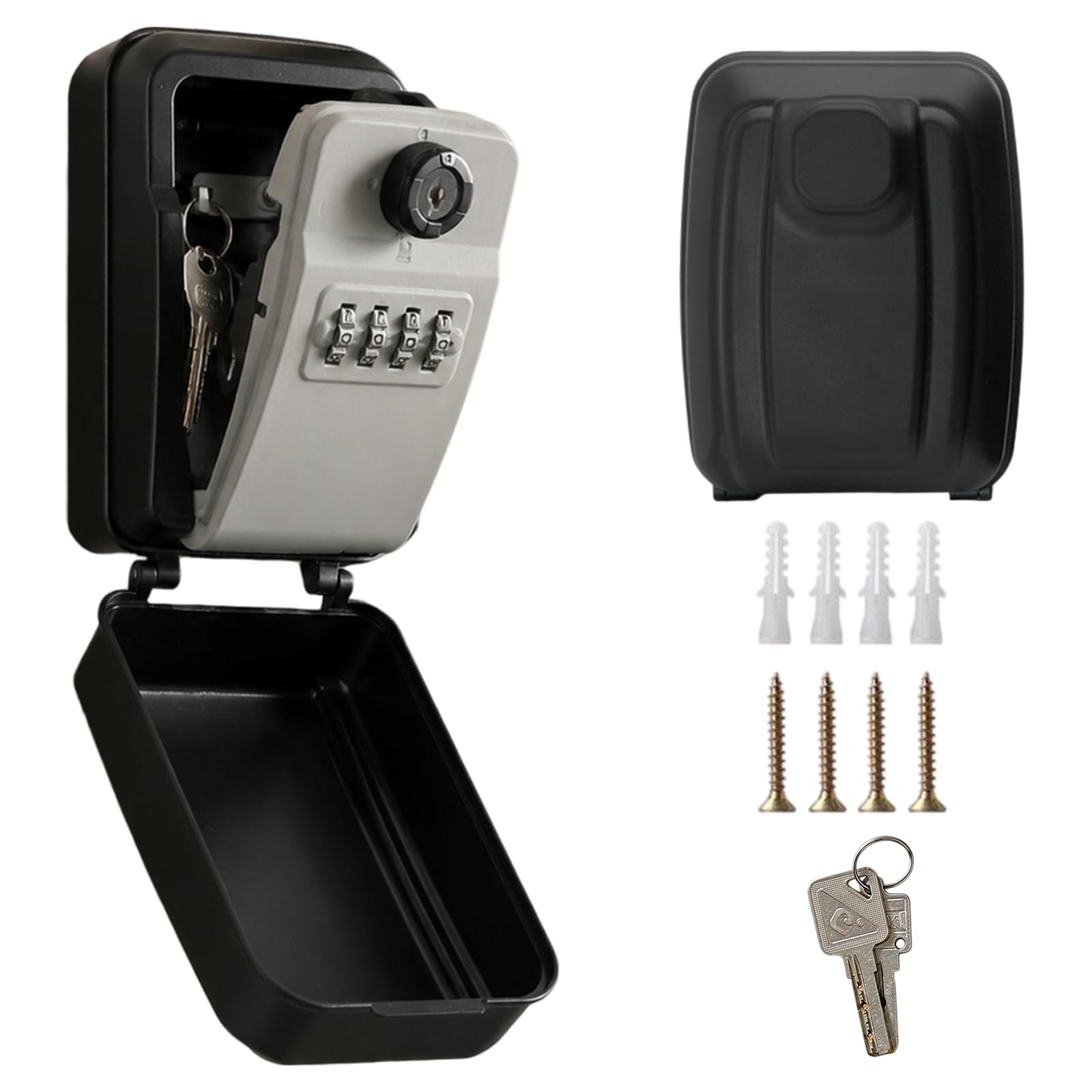 W&H Black Key Safe Wall Mounted, Aluminium Alloy Lock Box with Roller
