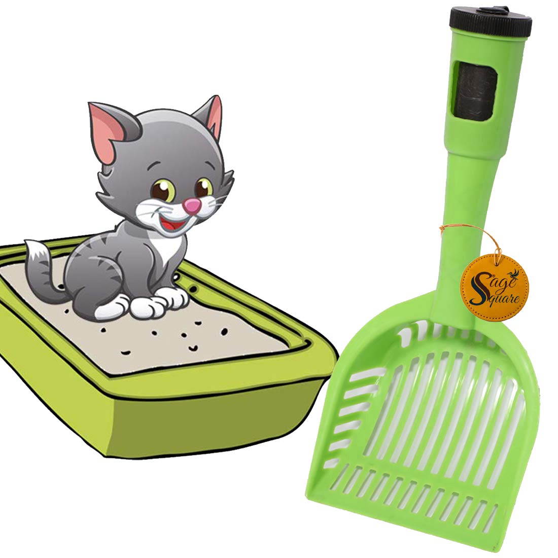 Sage Square Litter Scoop with Poop Bag Holding Space and Cute Design Scooper for Cat/Dog/Kitten/Rabbit/Guinea Pig (Along with 15 Poop Bag Sheet) (B086153KJ9) Amazon Price History, Amazon Price Tracker