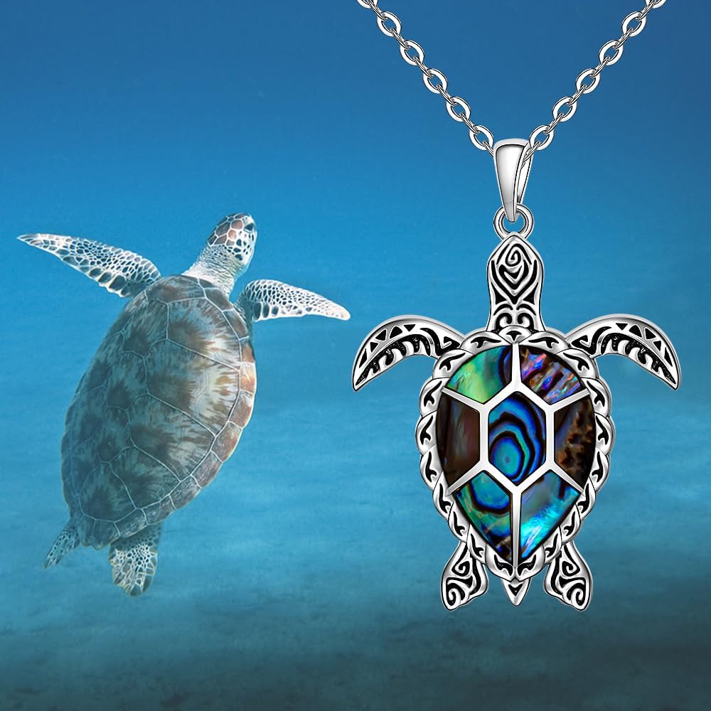 Sea Turtle Necklace Turtle Necklaces for Women Mom Abalone Pendant Sterling Silver Mother Daughter Wave Holiday Gifts - Image 3