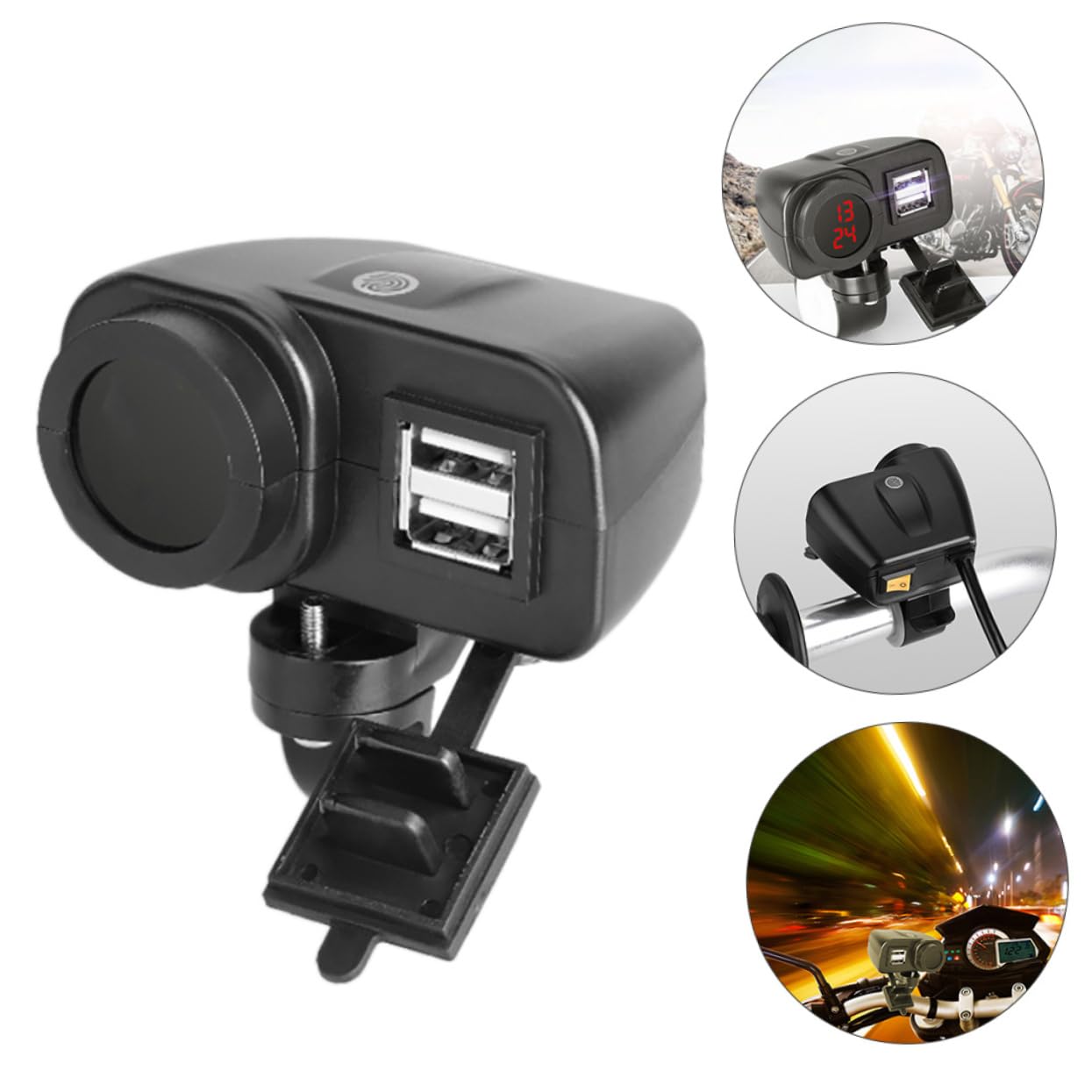 SEWOART Motorcycle Dual Phone Charger 12v/24v Time Display Socket Material Easy Installati