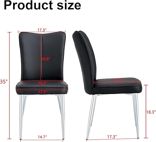 Miniatura 2 de Juego de 4 sillas de comedor de piel sintética, modernas sillas de comedor con tapizado de cuero y patas metálicas, juego de 4 sillas de comedor