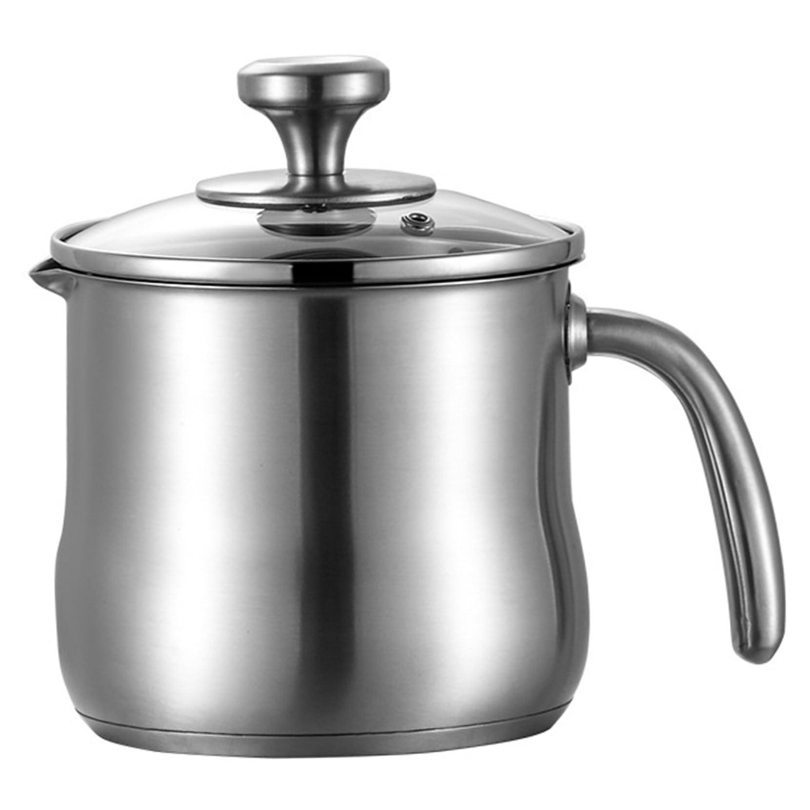Edelstahl-Kochtopf, 2 l, Milchtopf zum Kochen von Milch, Soße, Soßen, Nudeln, Nudeln, mit Ausgießer, Glasdeckelgriff