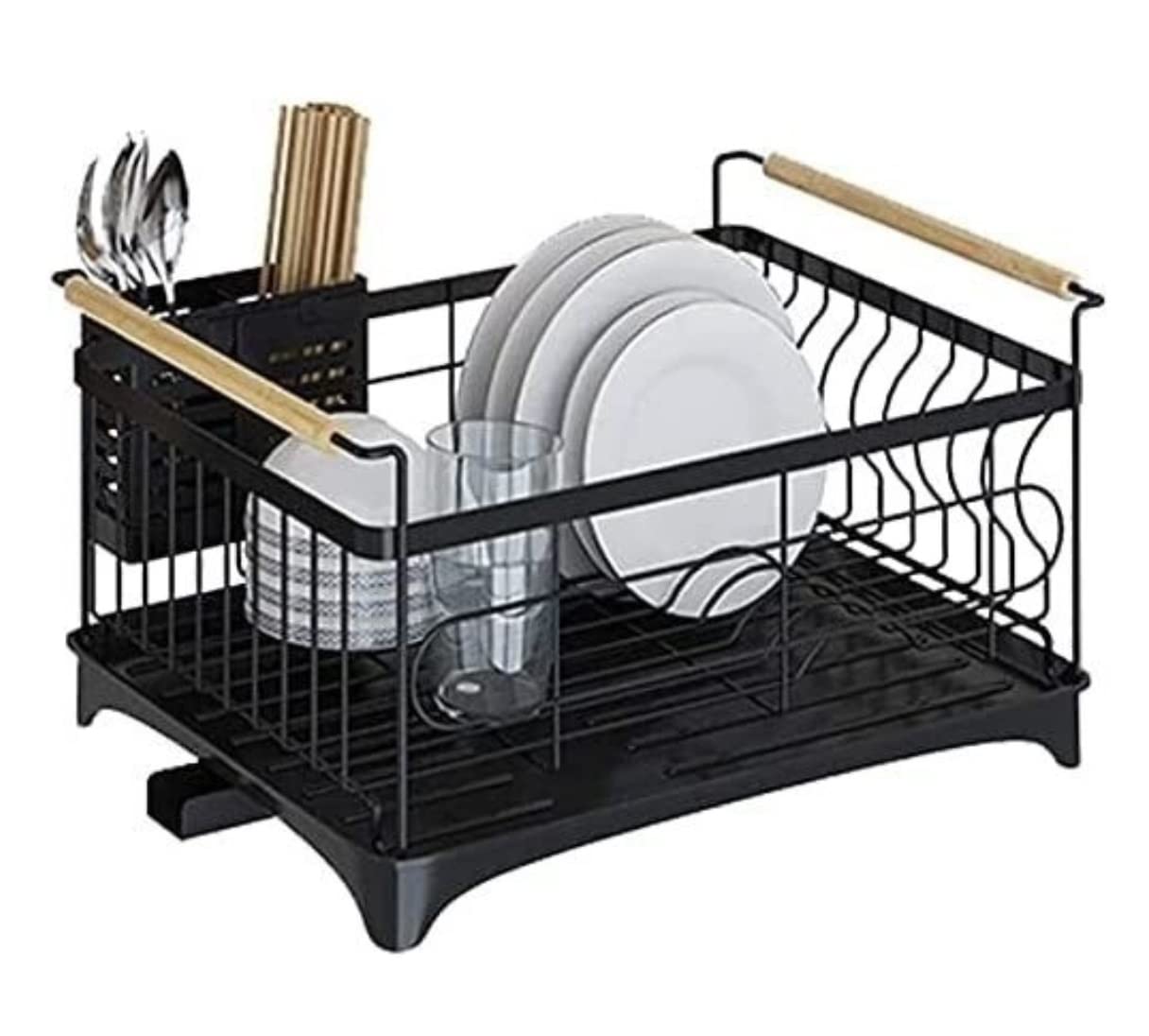 Scolapiatti Scaffale Per Piatti In Acciaio Inossidabile Scaffali Per Da Cucina Scarico Per Lavello Per Bacchette Cucchiai Stoccaggio Stendino Portaposate Cucina(Black)