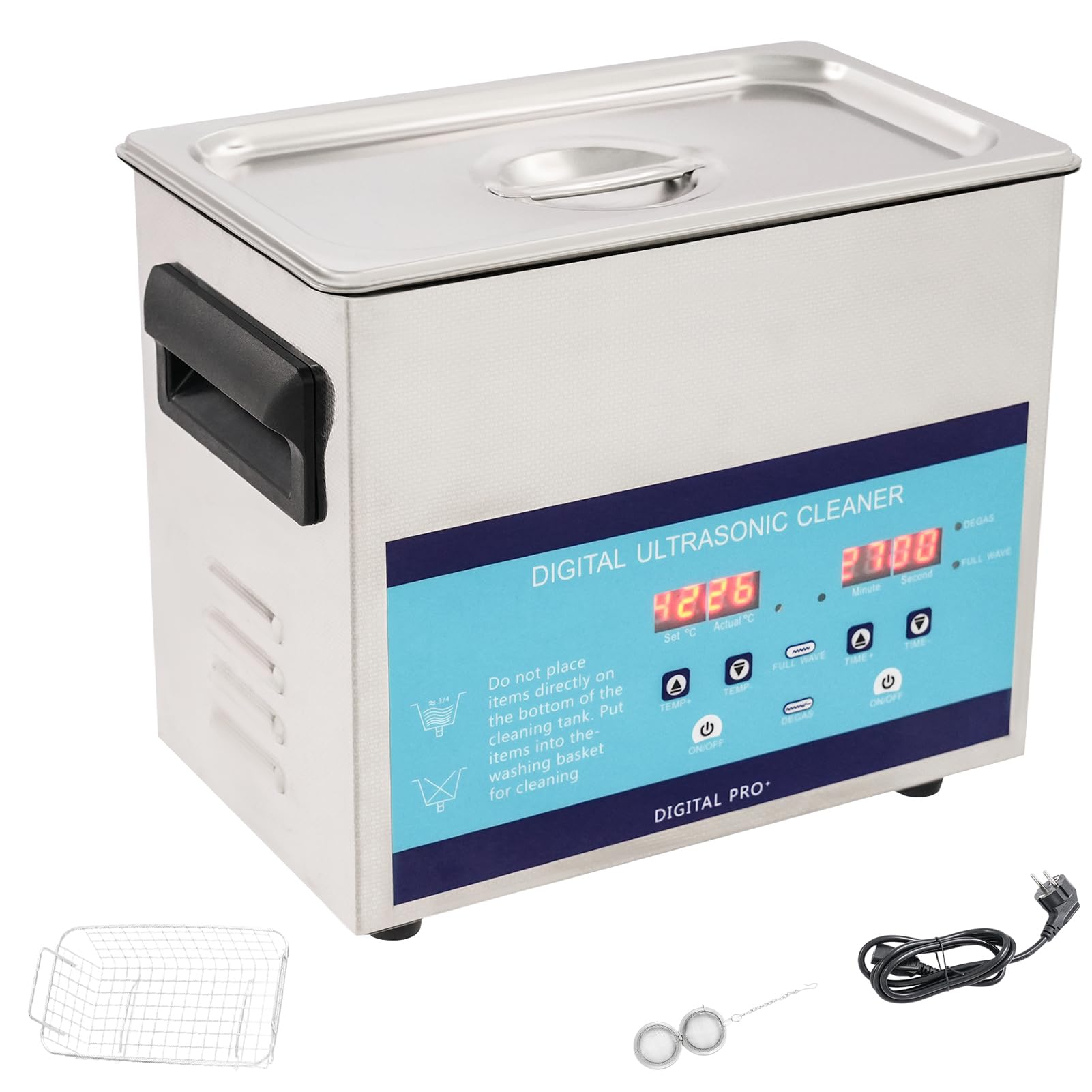 Ultradźwiękowe urządzenie czyszczące, 3 l, urządzenie ultradźwiękowe z timerem grzewczym, ogrzewanie 100 W, ultradźwięki 120 W, 40 kHz do czyszczenia biżuterii, części okularów, 26,5 x 16,5 x 21,5 cm