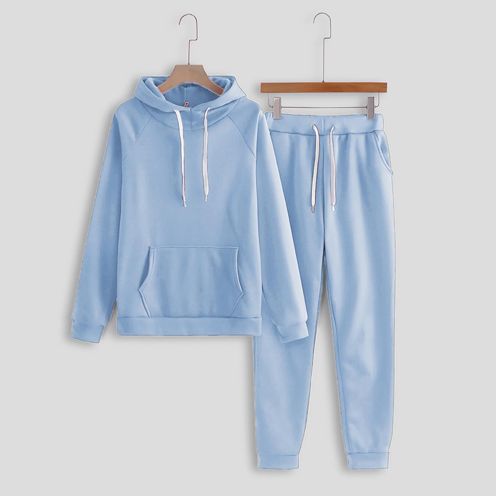 Tenue de loisirs pour femme - Ensemble pyjama côtelé - 2 pièces | Sweat à capuche à manches longues et longue taille élastique, pantalon de loisirs, pyjama avec cordon de serrage et poches