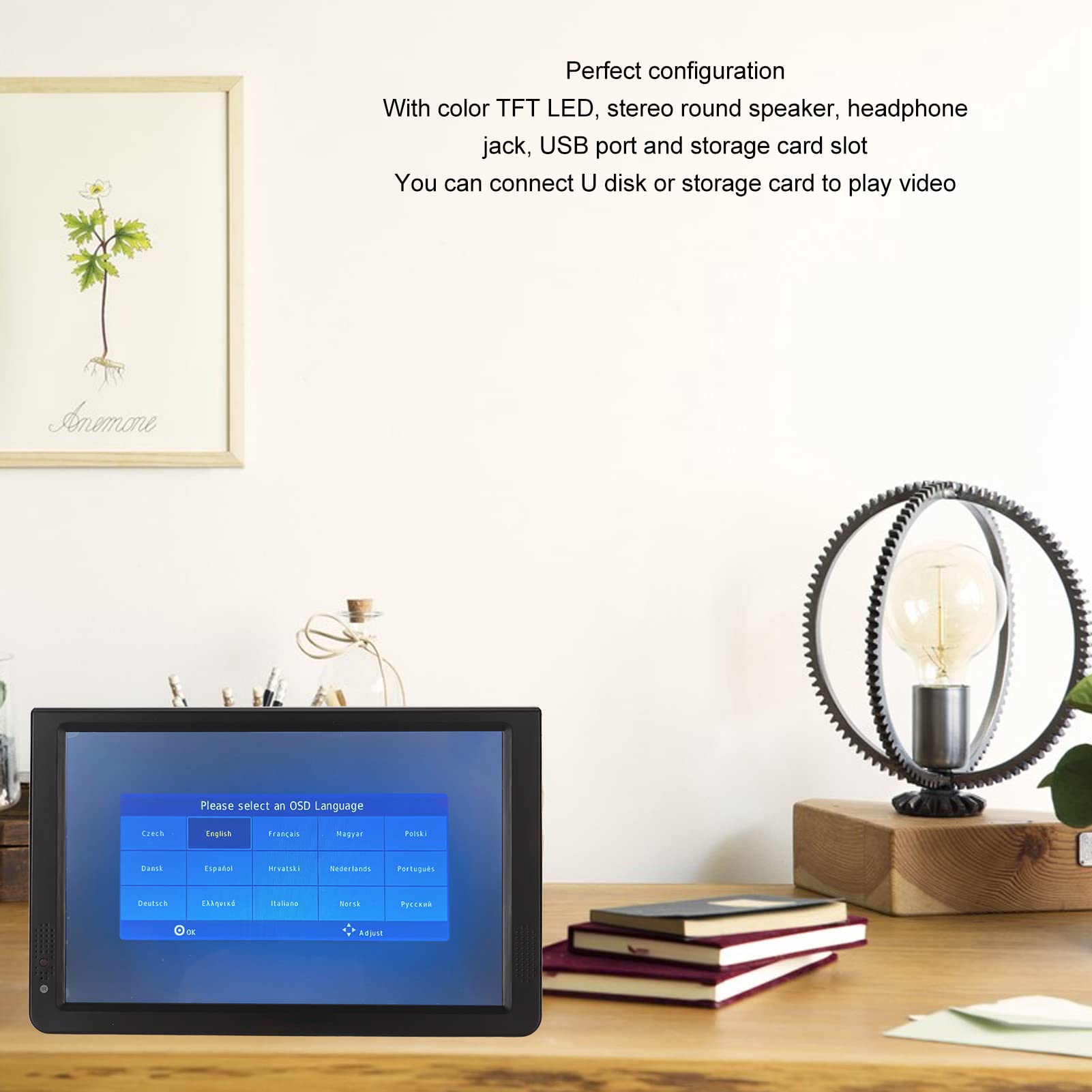 TV Portable 12 Pouces, Télévision Numérique ATSC Rechargeable 1080P TFT LED écran HDMI Lecteur Vidéo, Prise en HDMI, AV, USB, Entrée de Carte TF, pour la Maison, la