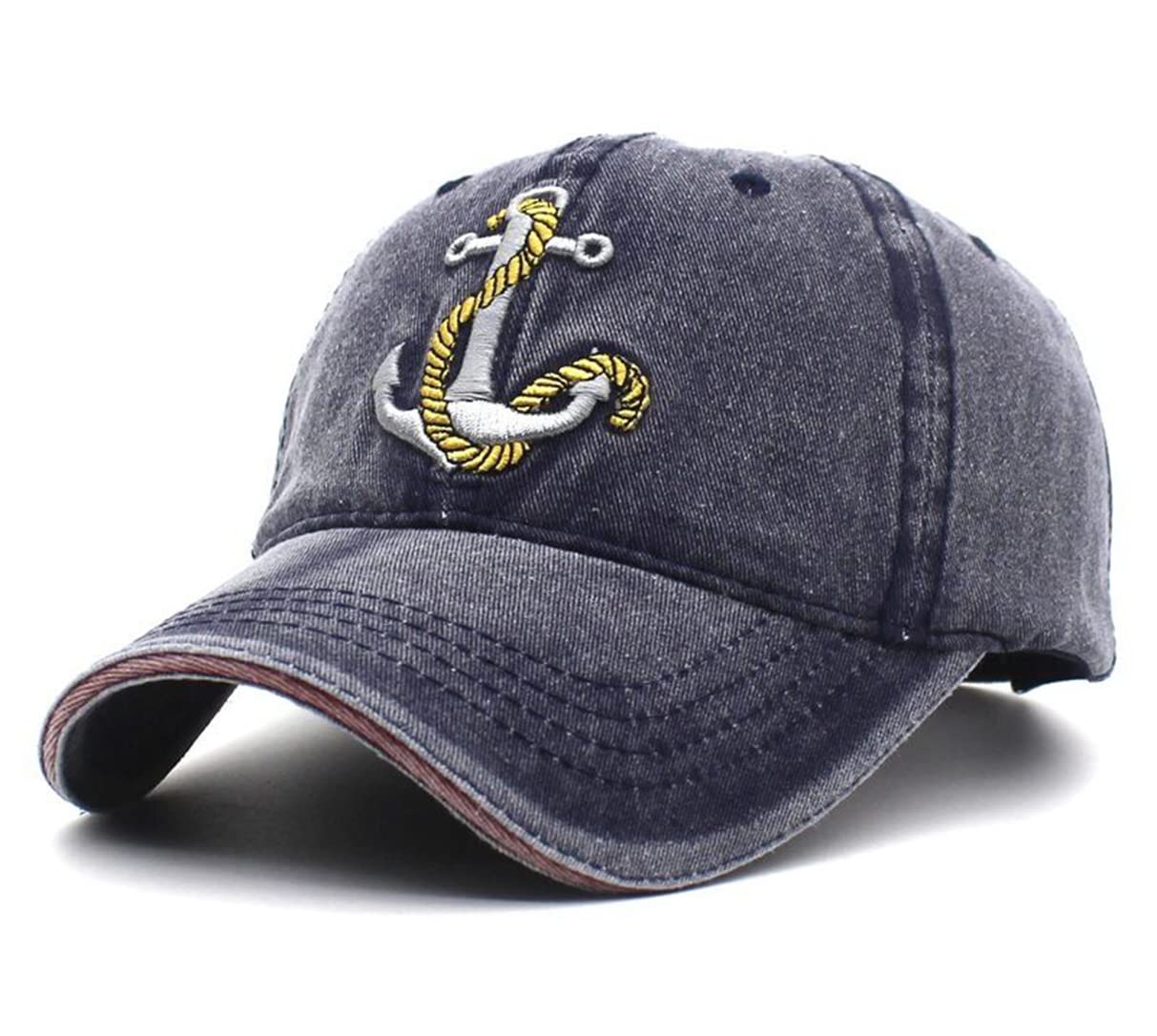 RuichengWashed Denim Baseball Cap Unisex Vintage Embroidered Anchor Cap Adjustable