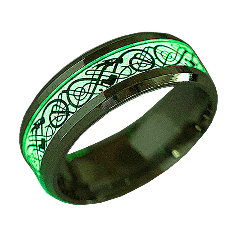 TIDOOJewelry Chinese Style Dragon Pattern Luminous Titanium Steel Ring for Men Women Hip Hop Jewelry