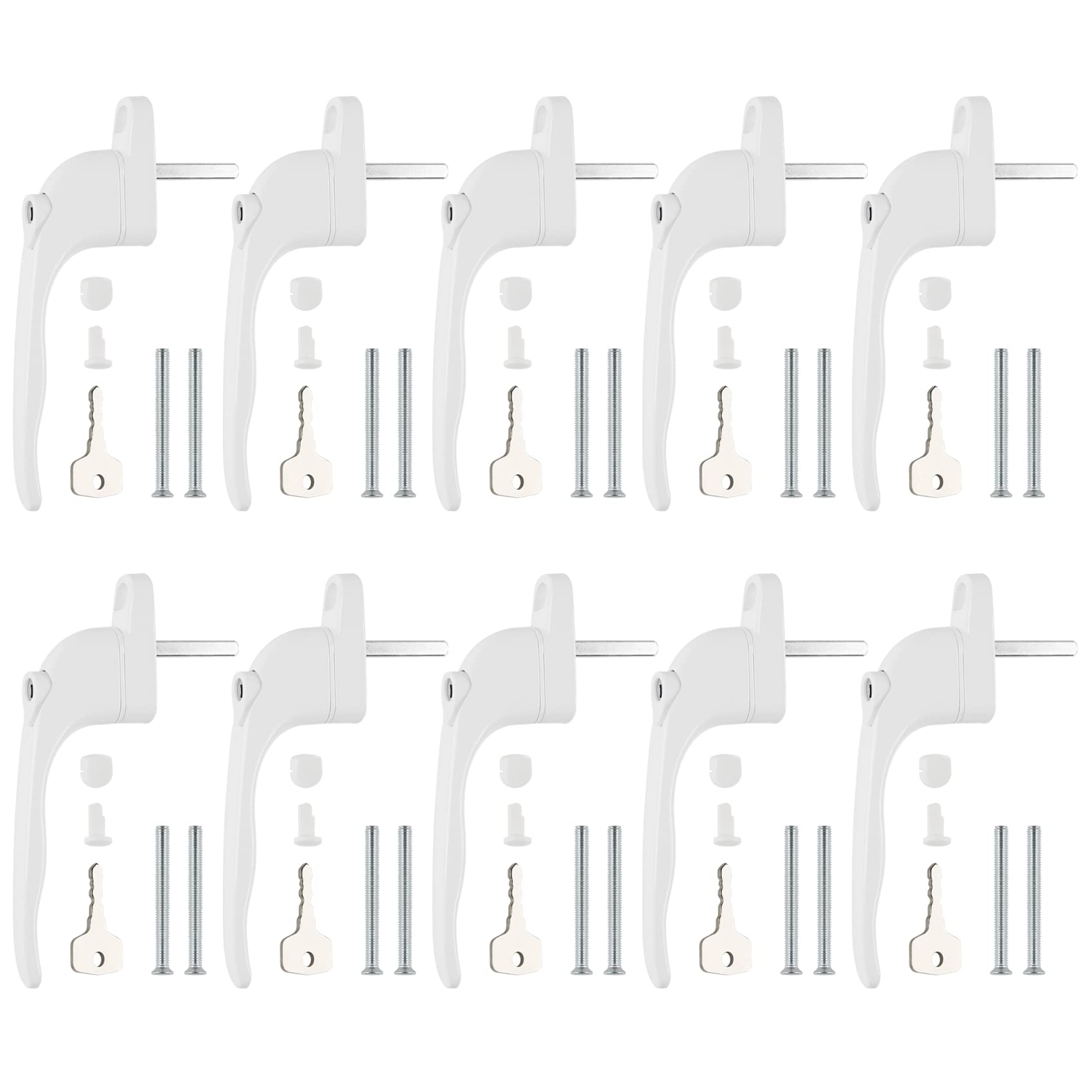 DIDA® White UPVC Window Handles 10-Pack - Universal Lockable Espag Handles for Double Glazed Windows, 40mm Spindle (Left/Right Fit)