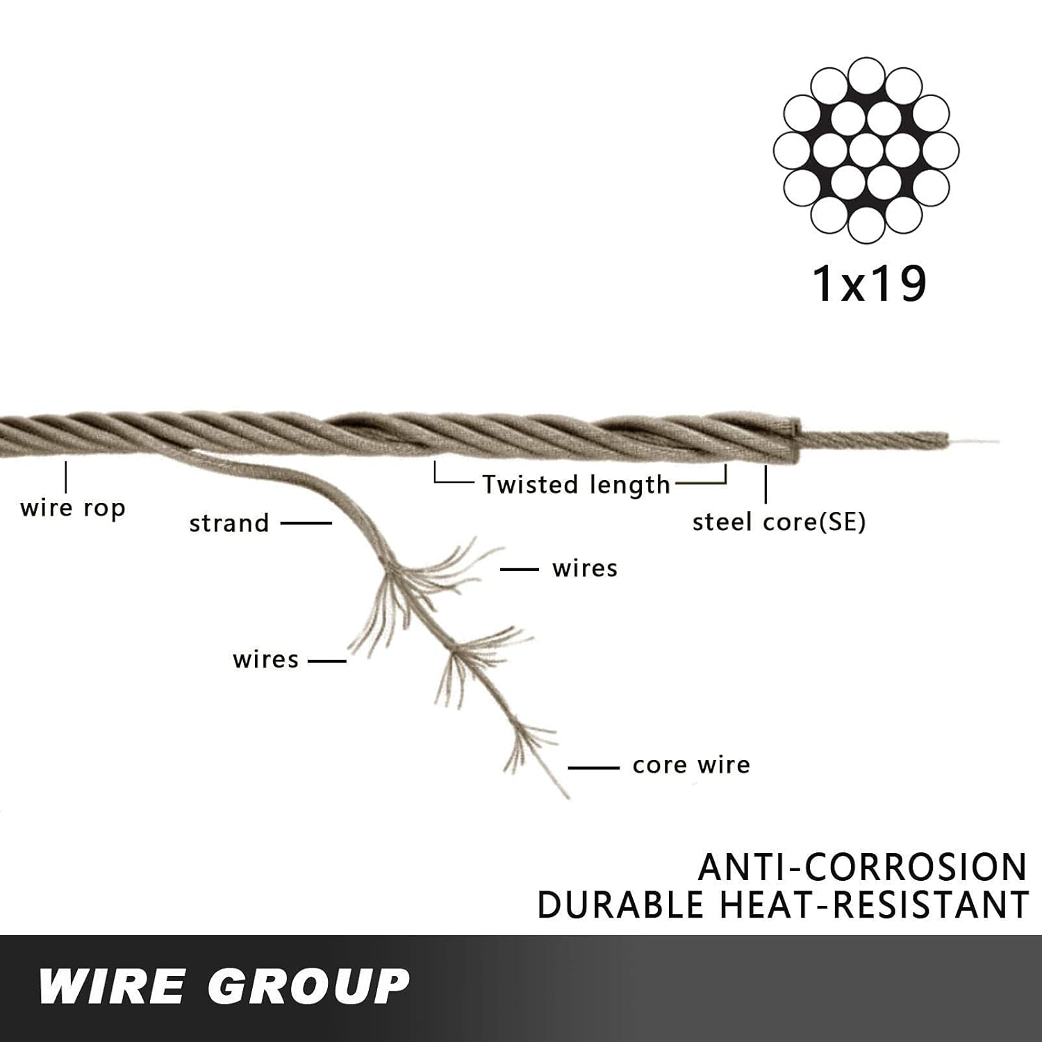 1000FT 1/8" T316 Stainless Steel Cable with Aircraft Cable for Deck Railing, Stainless Steel Wire Rope, 1 x 19 Strands Construction for DIY Balustrade