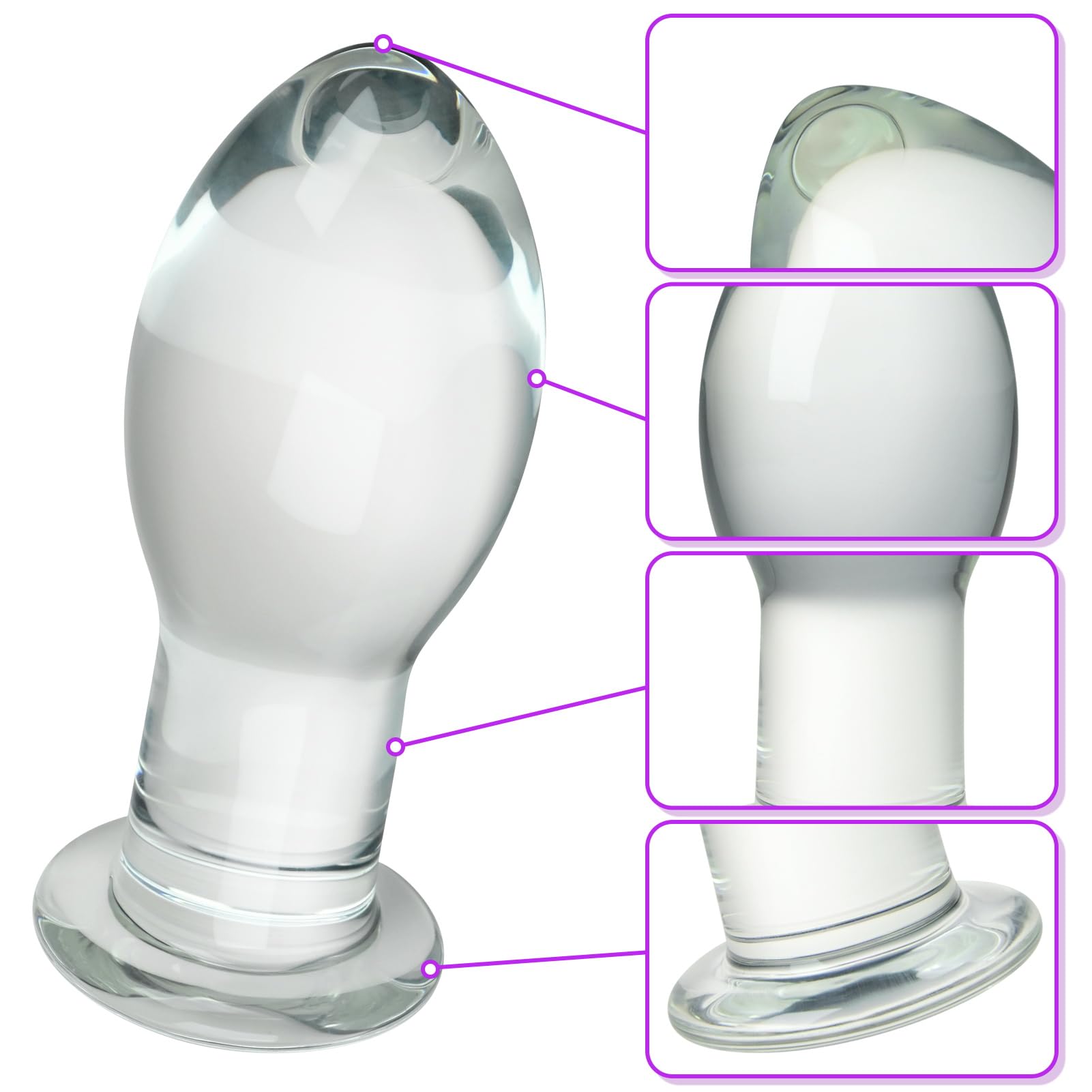 Roluck Plug Anale in Vetro, Plug Anali in Cristallo, Dildo Anale in Vetro, Massaggio Prostatico, Stimolatore del Punto G, Giocattolo Sessuale per Masturbazione Anale per Donne, Uomini e Coppie (S)