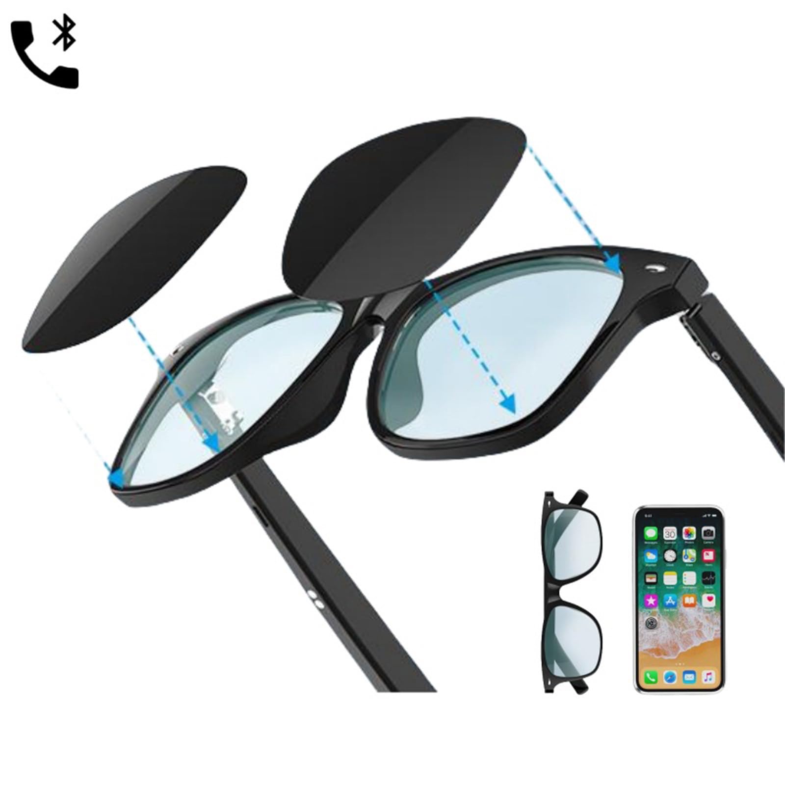 Okulary przeciwsłoneczne AI Smart Bluetooth z wbudowanym zestawem słuchawkowym Bluetooth, filtrem światła niebieskiego i ochroną UV, wodoodporność IP54,Sunglasses