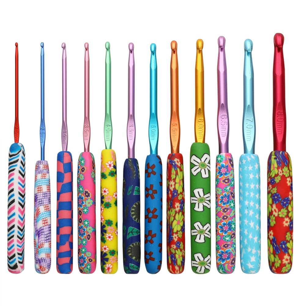 UDSKNV[KSL Ceramic Handle Ergonomic Crochet Hook Set, Alumina Knitting Needle for DIY Weave Projects