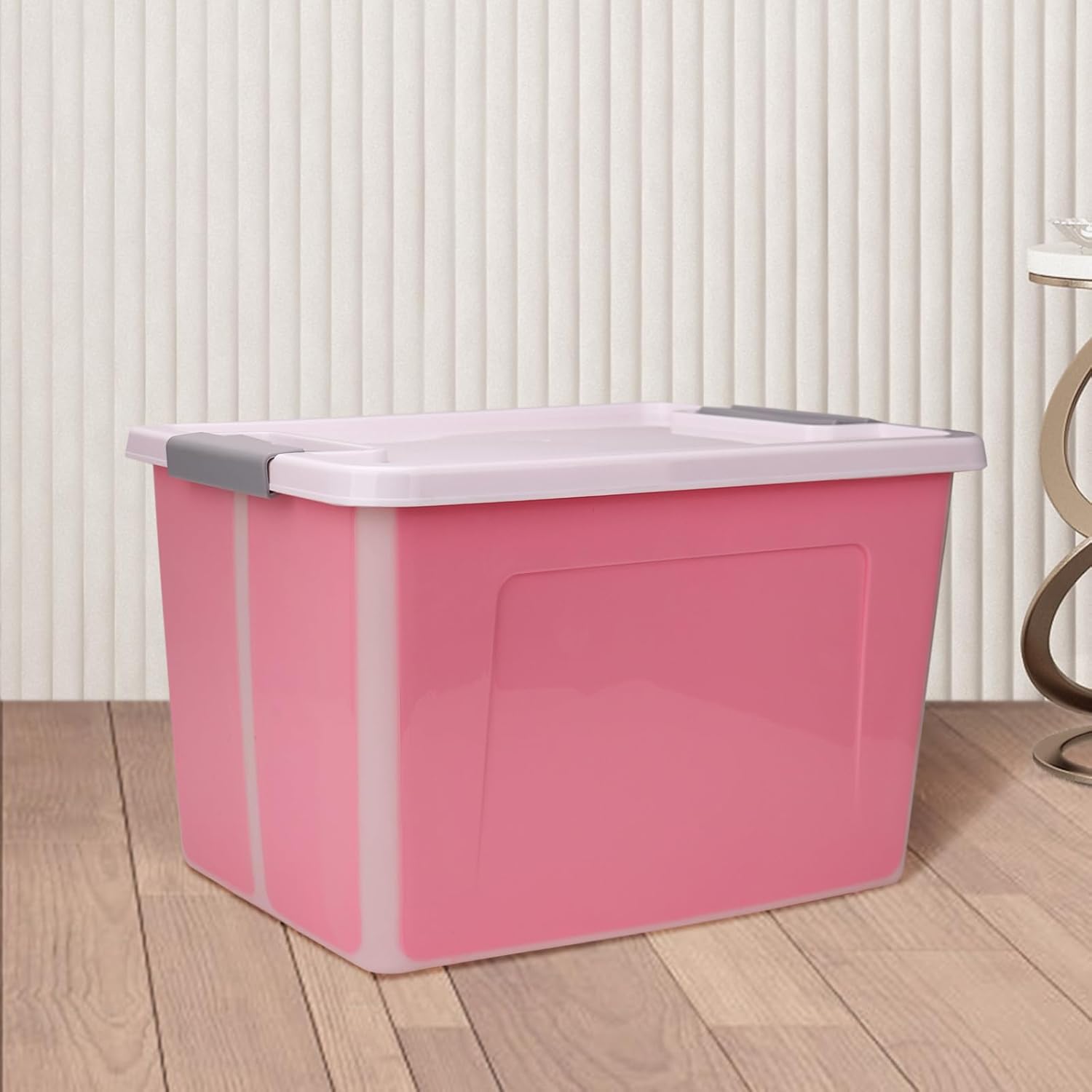 56 Quart Ultra Latch Box Large Storage Bins Waterproof Utility Tote Organizing Container Box with Buckle Lid Collapsible Clear Plastic Storage Box for Clothes and Bedding Pink - Image 6