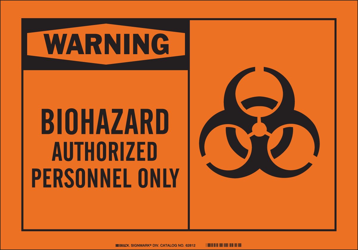 Brady 62812 Premium Fiberglass Alert Sign, 10" X 14", Legend "Biohazard Authorized Personnel Only (with Picto)"