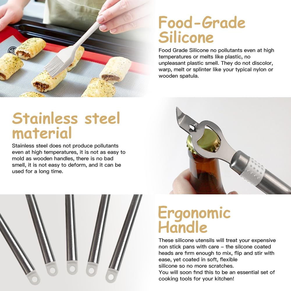 Juego de utensilios de cocina, utensilios de cocina de silicona, 33 utensilios de cocina y cucharas para utensilios de cocina antiadherentes, juego de espátulas de silicona y acero inoxidable, las