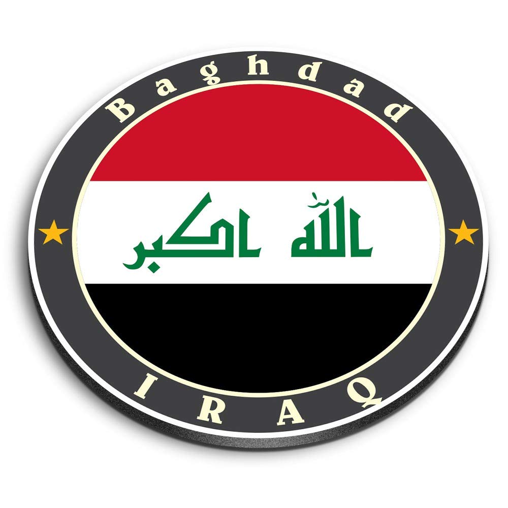 1 x Round MDF Magnet - Iraq Baghdad Flag Travel Stamp 5620