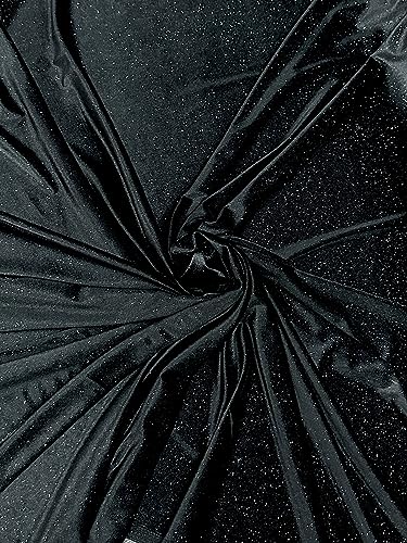 Glitter Velvet Fabric Soft Stretchy Cloth with Shimmers - Perfect for Dressmaking Costumes Upholstery and Christmas Decor 1 Yard of Spandex Fabric for Sewing and Crafts (Black)