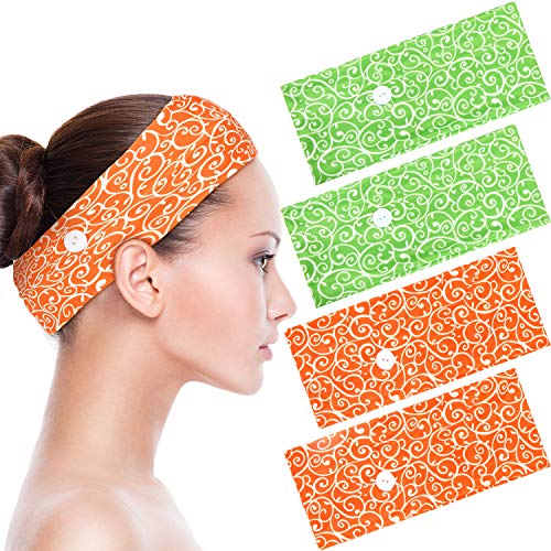 4 Pieces Button Headbands Non-Slip Turban Headwrap Face Cover Holder Head Bands Elastic Sport Yoga Hair Accessories for Nurses Doctors Protect Ears