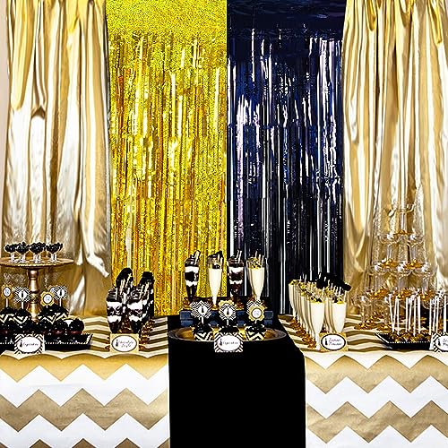 Image of BEISHIDA 4 Pcs Black and Gold Party Streamers Fringe Foil Curtain Backdrop Tinsel Background Party Decoration for Door Wall Graduation Birthday Wedding Anniversary Christmas Party Decoration