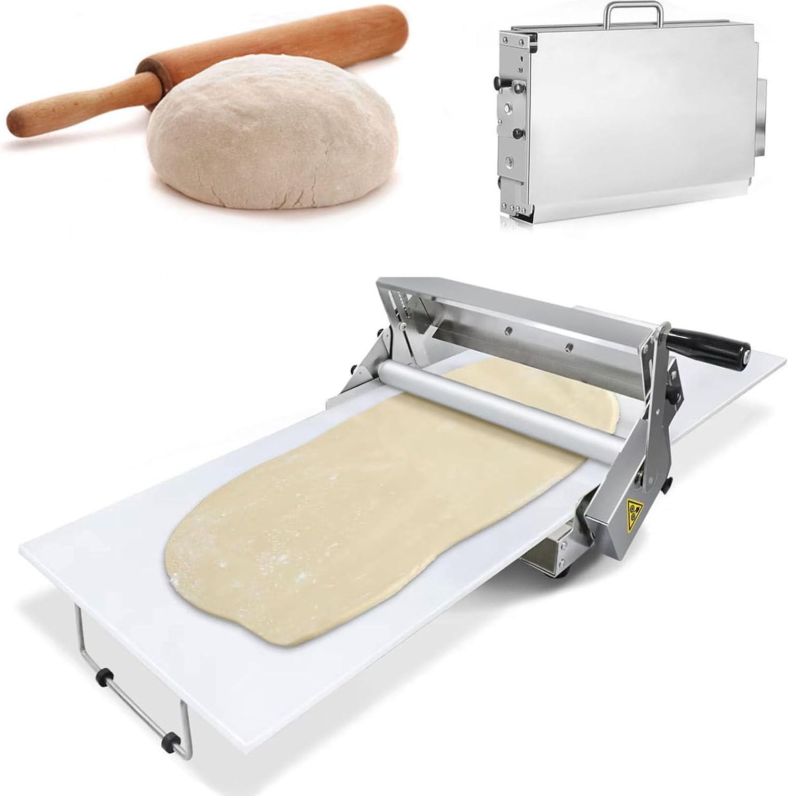 Laminoir à Pâte Pliable Manuel Pour Boulangerie,Pizza Et Croissants,Laminoir à Pâtisserie En Acier Inoxydable, épaisseur Réglable 0,5-27mm,Usage Commercial Et Domestique,RS201