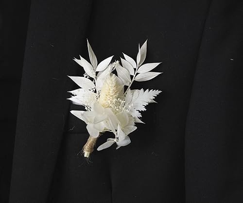 Miniatura 3 de Ramo de boda de rosas preservadas blancas puras y hierba de las pampas, regalo de noviadama de honor, ramo de flores secas y conservadas, ramo de