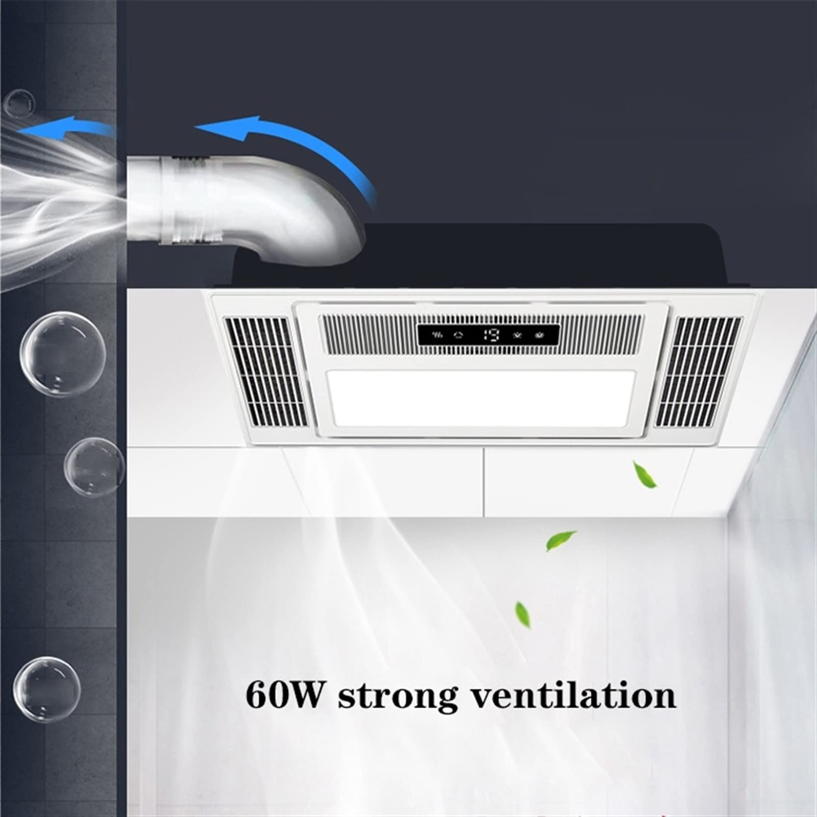 sdneNest Ventiladores de ventilación, combo de calentador y luz, calentador de baño, soplador de aire cálido de techo integrado, ventilador de escape de baño con iluminación LED, cinco en uno