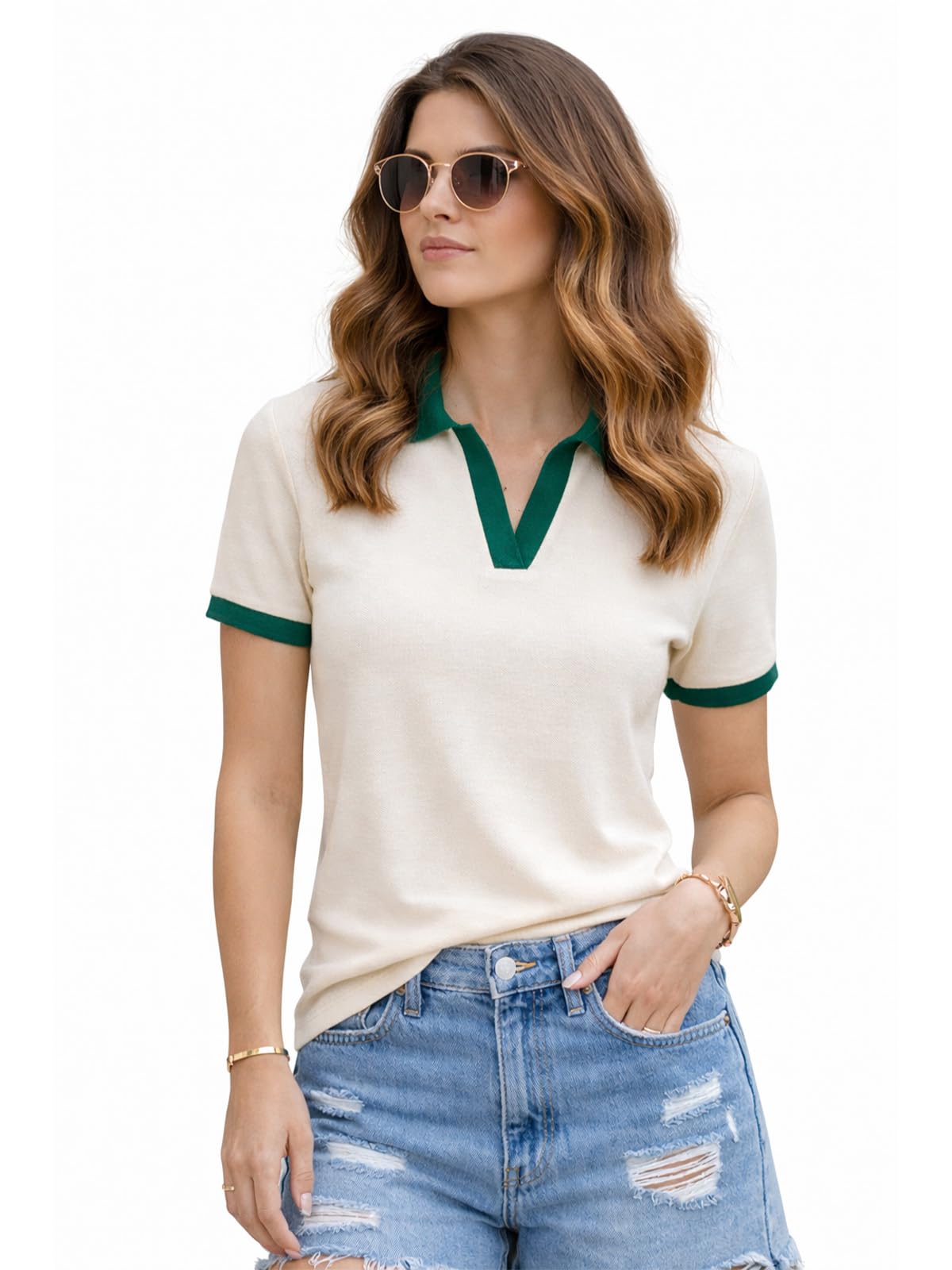 juneberry Women’s Regular Fit Lycra Polo T-Shirt with V- Neck Plain Collar Design, Lycra Fabric for All-Day Comfort and Easy Everyday Styling (Sizes S to 2XL)-picture-39