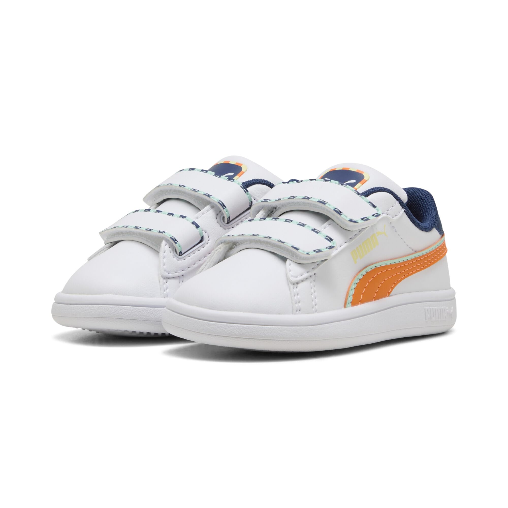 PUMA Baby Girls Smash 3.0 Playdate V INF Sneaker, White-Orange GLO, 4.5 UK Child
