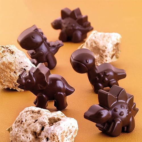 Miniatura 3 de YuCool Paquete de 3 moldes de dinosaurio para chocolate, mini moldes de silicona para gomitas de dinosaurio con 12 cavidades para cubitos de hielo