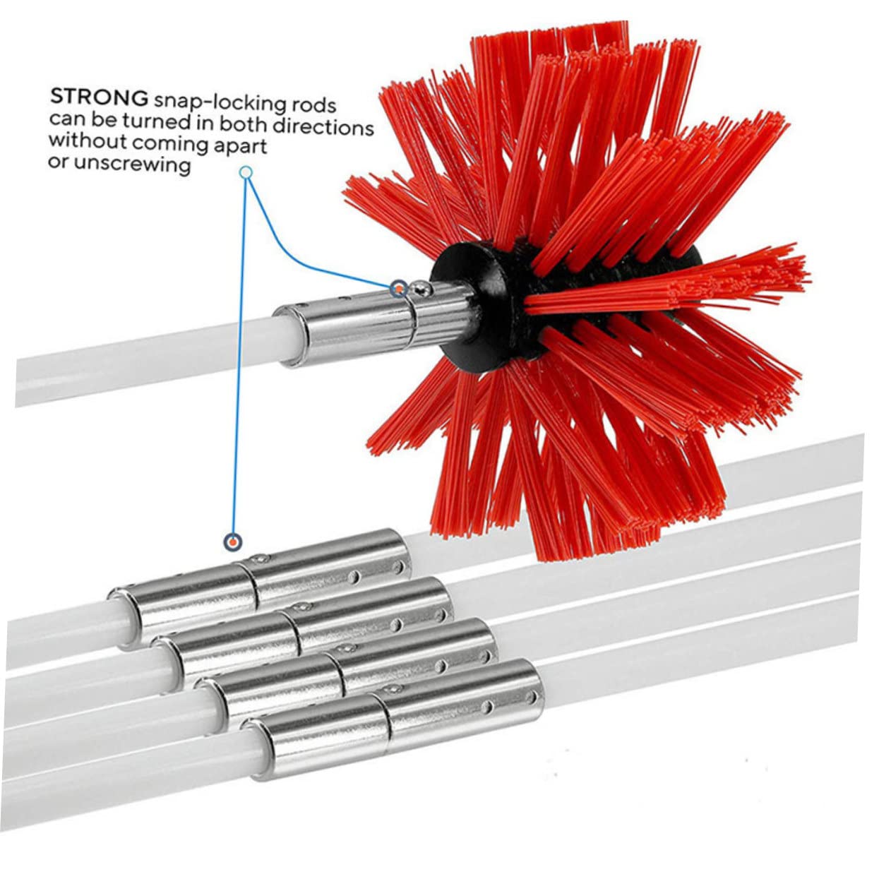 Kit Spazzola per Pulizia Stufa Flessibile in Nylon 9 Aste Estensibili per Canna Fumaria e Tubo Asciugatrice Installazione Rapida