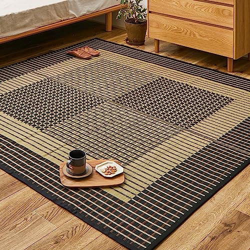 萩原 国産い草ラグ カーペット 裏貼り 栄山 約191×250cm 和モダン 滑り止め付き 抗カビ