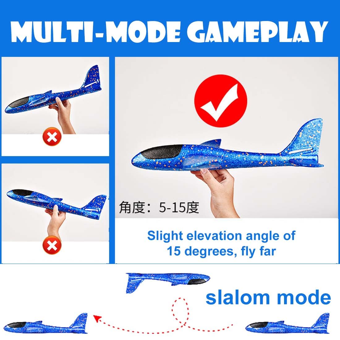 2 Pezzi 24cm Aereo Polistirolo Bambini,Aerei Aeroplano Giocattolo, Giochi Regalo Bambini Bambina Bambino 4 5 6 7 8 9 Anni, Aliante Aeroplano Schiuma per Grande Giochi Esterno