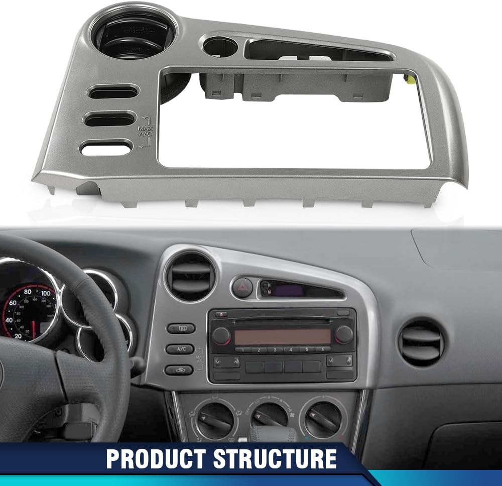 PIT66 Dash Center Radio Bezel Vent Compatible with 2003-2008 Toyota Matrix or Vibe with Same Button Configuration Silver