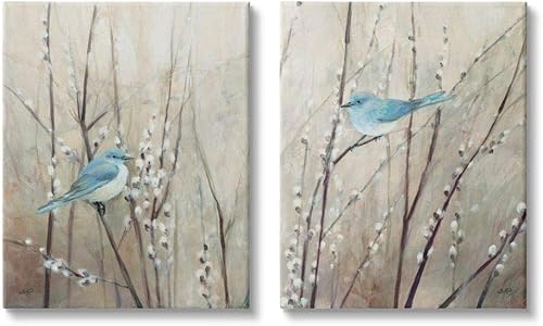 Stupell Industries Pájaros azules encaramados pacíficos animales naturaleza pintura