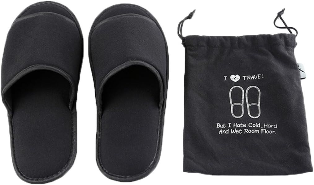 Foldable Portable Slippers Washable Open Toe Towelling Slippers with Storage Bag for Spa Travel Hotel/Home Guest 34-43