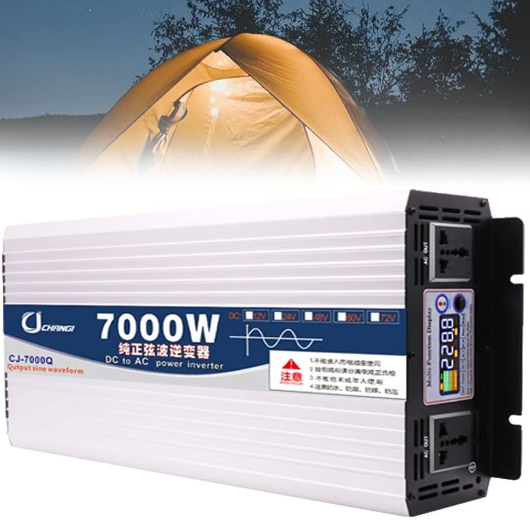 Inversor automático de Onda sinusoidal Pura 5000w 6000w 7000w 8000w convertidor de tensión DC 12v / 24v / 48v / 60v a AC 220V - convertidor inversor con Enchufe y Puerto USB (7000w, 60v - 220v)