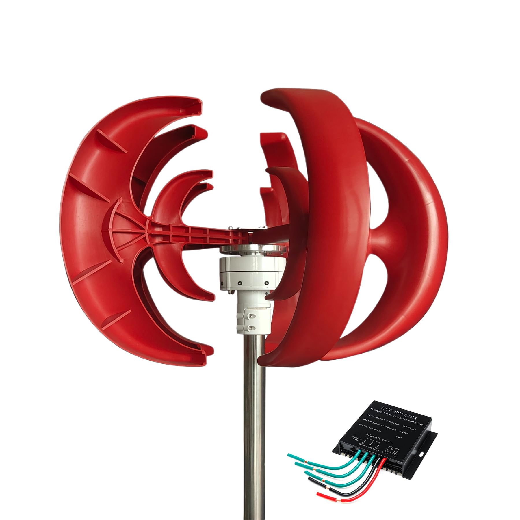 12 Turbina eolica di energia Libera V 48V 24V, generatore di energia eolica 12V-220V Alternatore Domestico con MPPT per Sistema Elettrico RV all'aperto (10000W, Rosso)