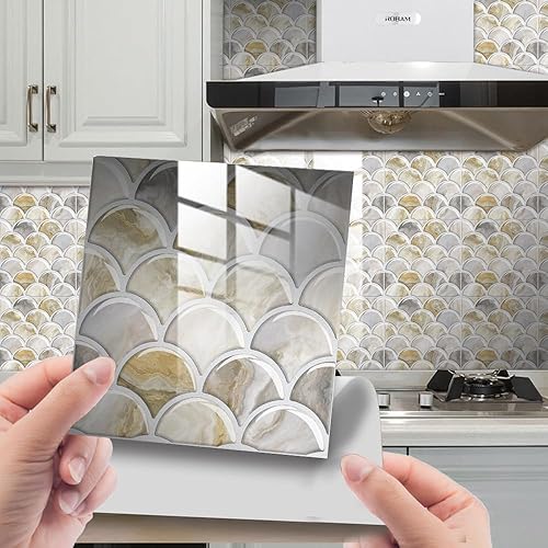 25 hojas de azulejos de despegar y pegar, impermeables, contra salpicaduras para cocina, escamas de peces 3D, azulejos autoadhesivos, azulejos de
