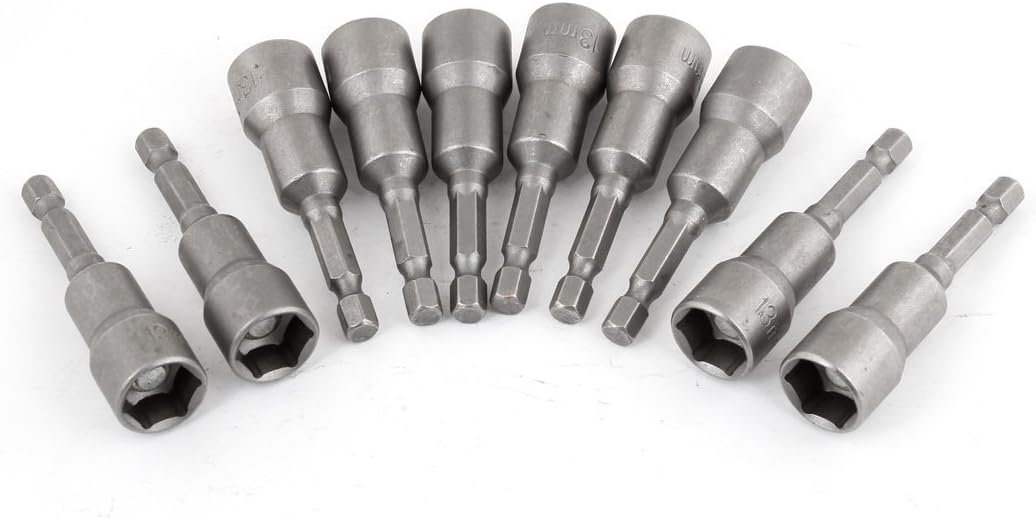 uxcell 8mm Socket 1/4-inch Hex Shank 65mm Length Magnetic Nut Drivers Adapter Drill Bits 10pcs