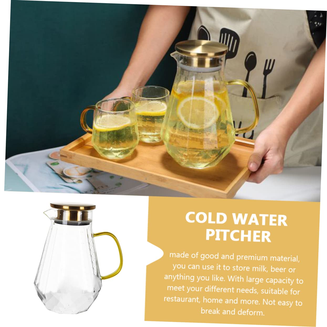 SOIMISS Jarra de Agua Fría de Vidrio con Tapa y Vertedor de Gran Capacidad para Servir Bebidas Refrescantes como Jugos Caseros Infusiones de Hierbas o Agua con Hielo para Fiestas o Reunion