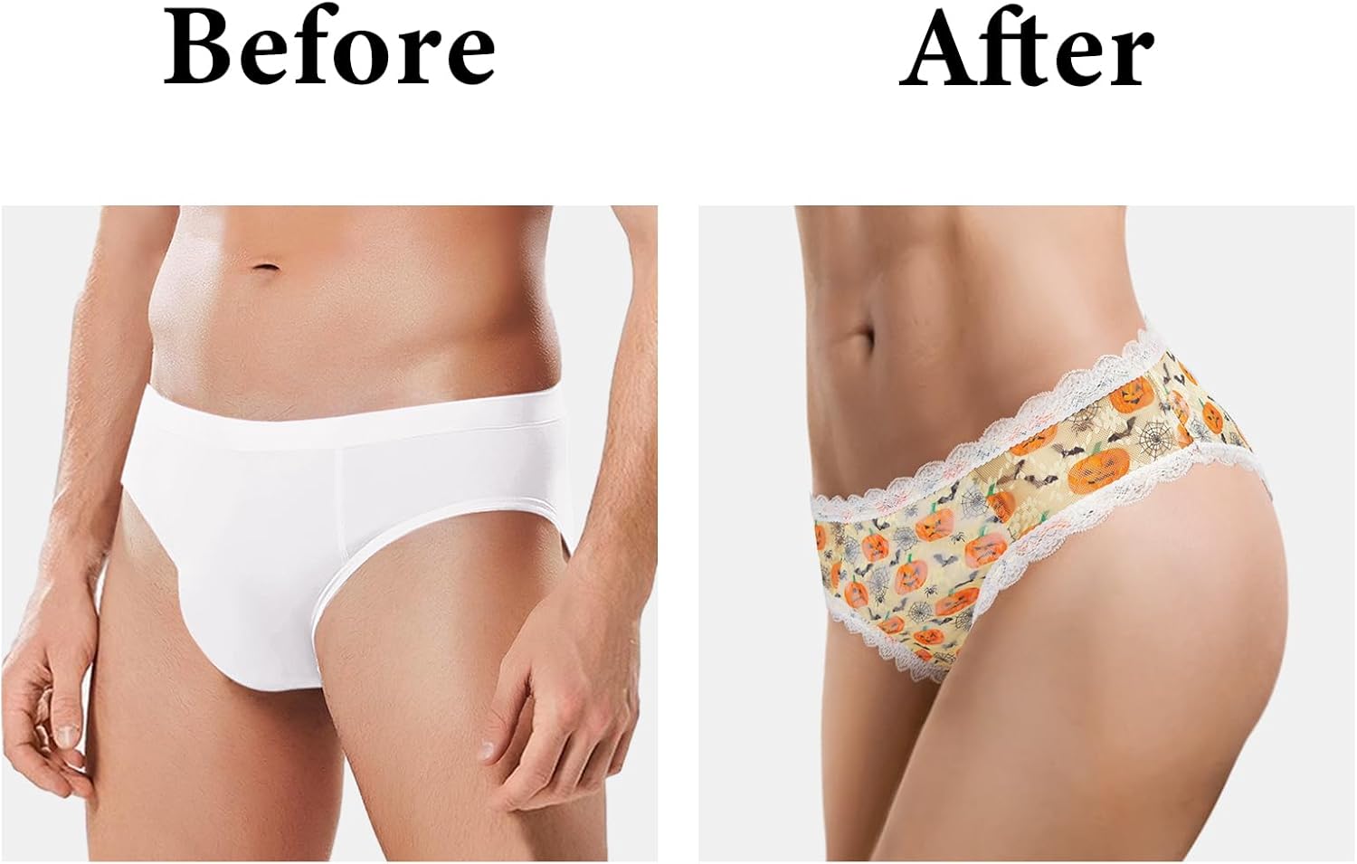 Littleforbig Unisex Hipster Lace Briefs Pumpkin Lamps Pattern Cheeky Bow Panties Mesh Shaping Tucking Gaff Briefs - Image 2