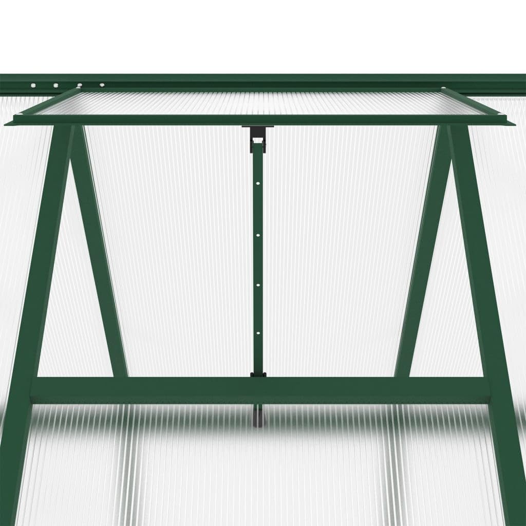 Rama szklarni z zieloną podstawą, 224 x 169 x 202 cm, aluminiowa szklarnia ogrodowa z poliwęglanu z regulowanym dachem i drzwiami, aluminiowa rama