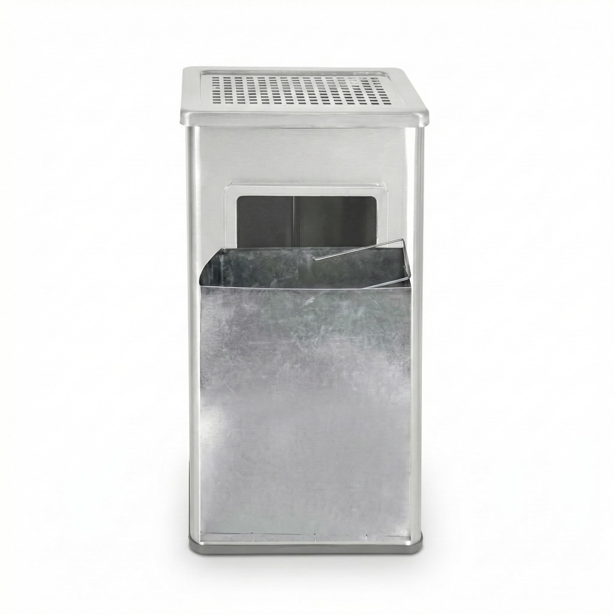2-in-1 Standaschenbecher und Mülleimer für draußen, mit 20 Liter fassendem Abfallbehälter, Abmessungen H61 x L30 x B24 CM, Silber.