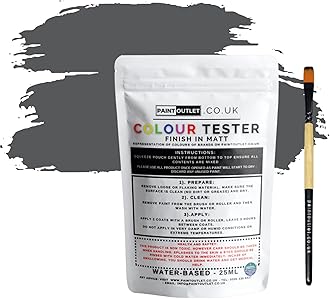 Paint Wall and Ceilings Matt | Sample Colour Tester Pot with Brush | Quick Drying Quality Interior Paint | Contemporary Finish | Classic Grey Colour 25ml