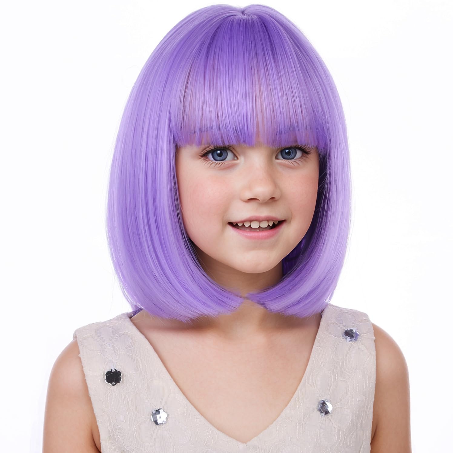 PATTNIUM Kids Purple Wig Child Bob Wig Short Light Purple Wigs for Girls Lavender Purple Bob Hair Cosplay Party Synthetic Rose Net Daily Wear Wigs